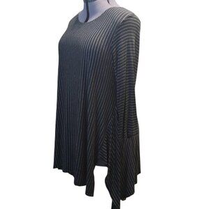 Comfy USA Black Pinstripe Symmetric Swing Lagenlook Tunic Top Sz 2X